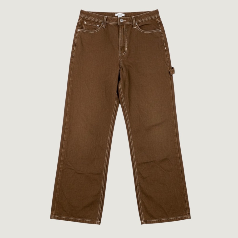 Forever 21 Cargo Pants Women 29 Brown Carpenter Contrast Stitch Utility